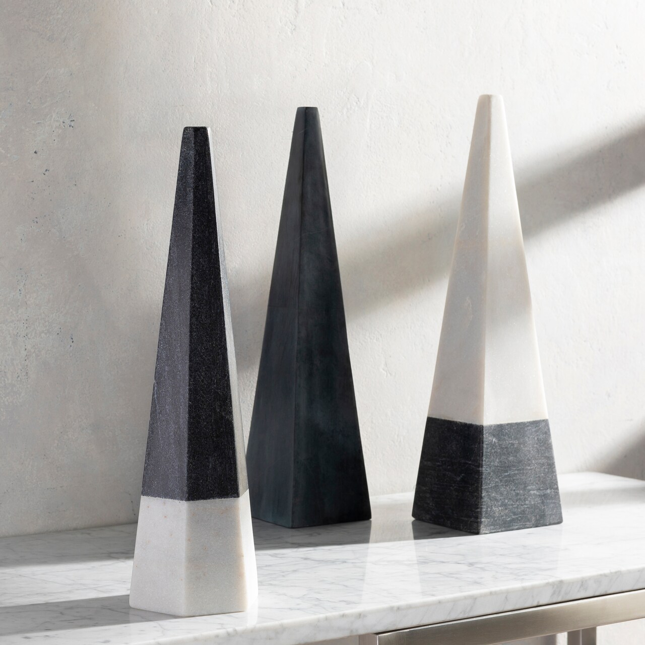 Tiwari Home 14" White and Black Obelisk Shaped Decorative Tabletop Decor